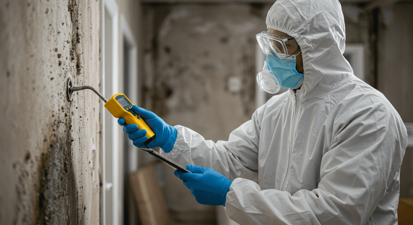 Mold Inspector Examining Wall